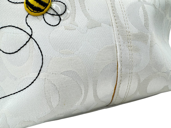 Coach Signature White Jacquard Shoulder Bag with Bee Appliqué | Style F053-7440