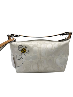 Coach Signature White Jacquard Shoulder Bag with Bee Appliqué | Style F053-7440