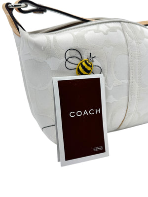 Coach Signature White Jacquard Shoulder Bag with Bee Appliqué | Style F053-7440
