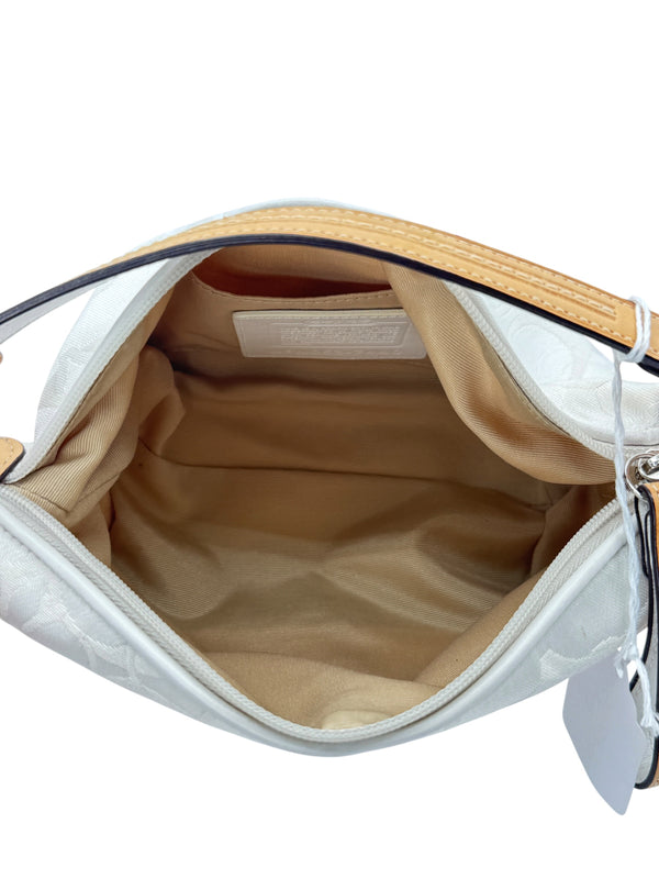 Coach Signature White Jacquard Shoulder Bag with Bee Appliqué | Style F053-7440