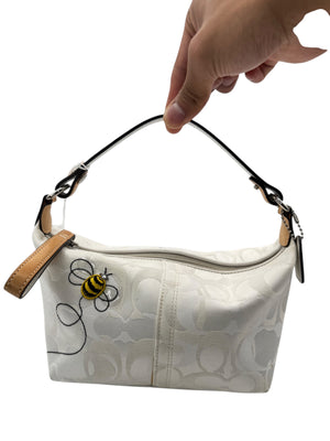 Coach Signature White Jacquard Shoulder Bag with Bee Appliqué | Style F053-7440