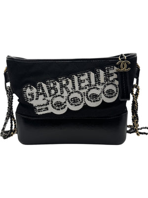 Chanel Gabrielle Coco Logo Wool & Calfskin Hobo Bag | Black | FW 2017 | Authenticity Card