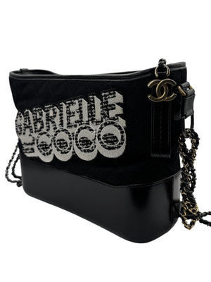 Chanel Gabrielle Coco Logo Wool & Calfskin Hobo Bag | Black | FW 2017 | Authenticity Card