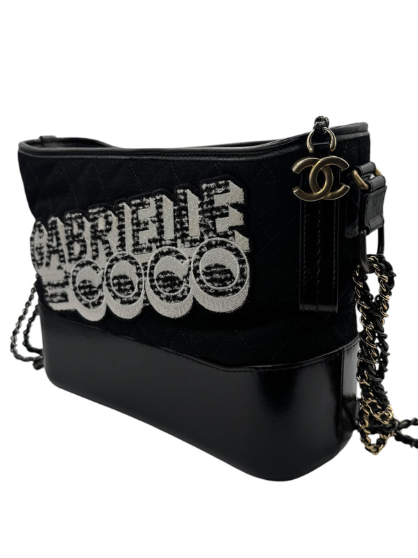 Chanel Gabrielle Coco Logo Wool & Calfskin Hobo Bag | Black | FW 2017 | Authenticity Card