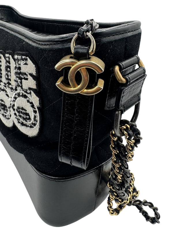 Chanel Gabrielle Coco Logo Wool & Calfskin Hobo Bag | Black | FW 2017 | Authenticity Card