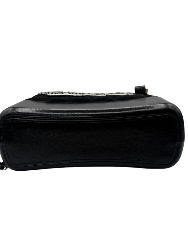 Chanel Gabrielle Coco Logo Wool & Calfskin Hobo Bag | Black | FW 2017 | Authenticity Card