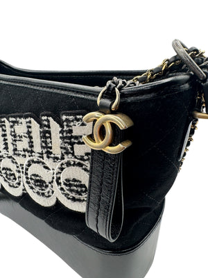 Chanel Gabrielle Coco Logo Wool & Calfskin Hobo Bag | Black | FW 2017 | Authenticity Card