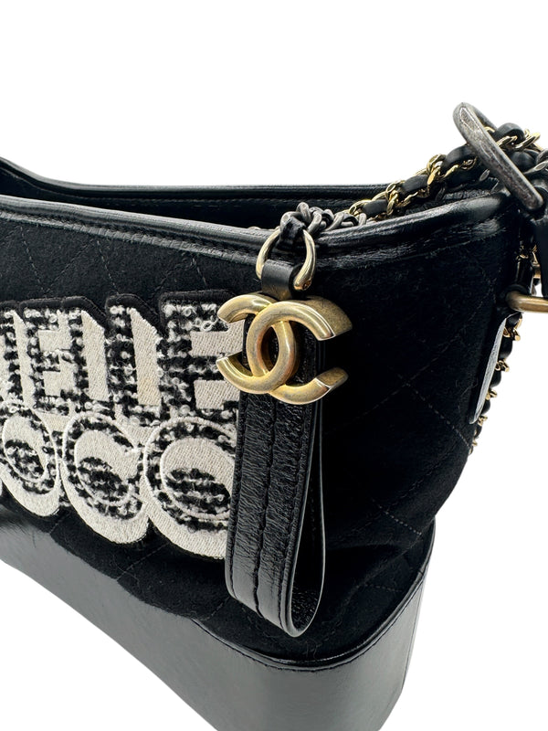 Chanel Gabrielle Coco Logo Wool & Calfskin Hobo Bag | Black | FW 2017 | Authenticity Card