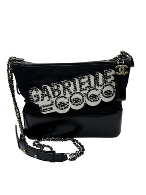 Chanel Gabrielle Coco Logo Wool & Calfskin Hobo Bag | Black | FW 2017 | Authenticity Card