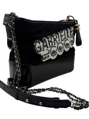 Chanel Gabrielle Coco Logo Wool & Calfskin Hobo Bag | Black | FW 2017 | Authenticity Card