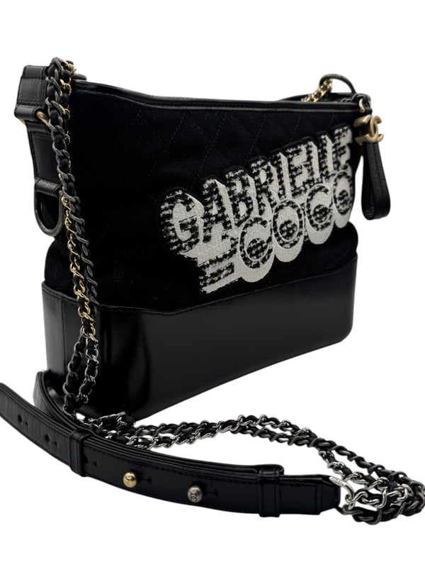 Chanel Gabrielle Coco Logo Wool & Calfskin Hobo Bag | Black | FW 2017 | Authenticity Card