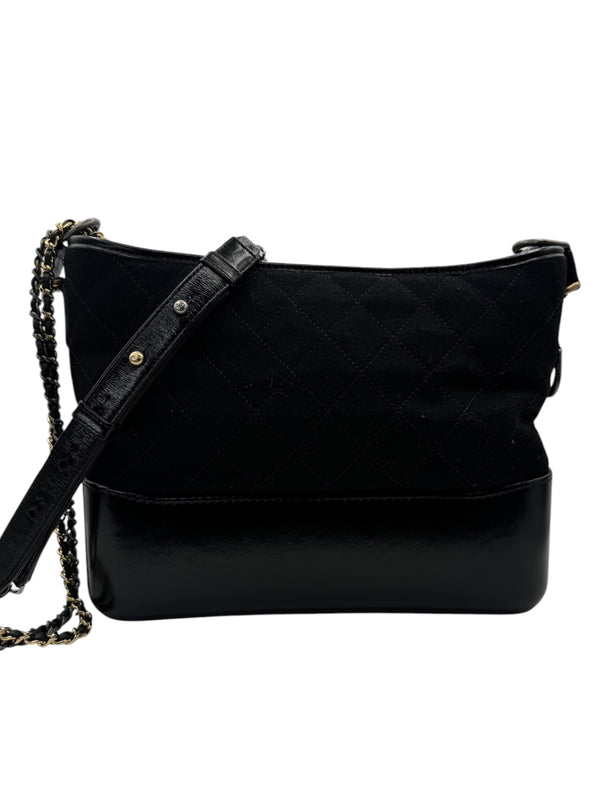 Chanel Gabrielle Coco Logo Wool & Calfskin Hobo Bag | Black | FW 2017 | Authenticity Card