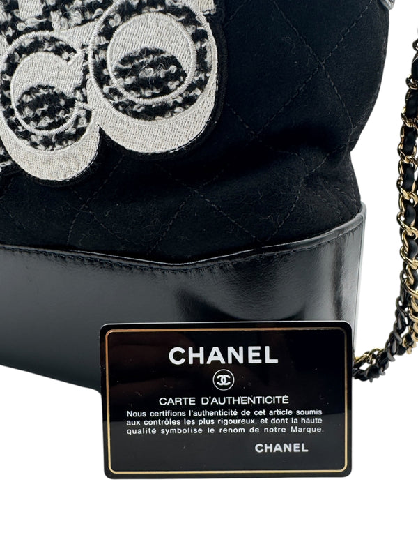 Chanel Gabrielle Coco Logo Wool & Calfskin Hobo Bag | Black | FW 2017 | Authenticity Card