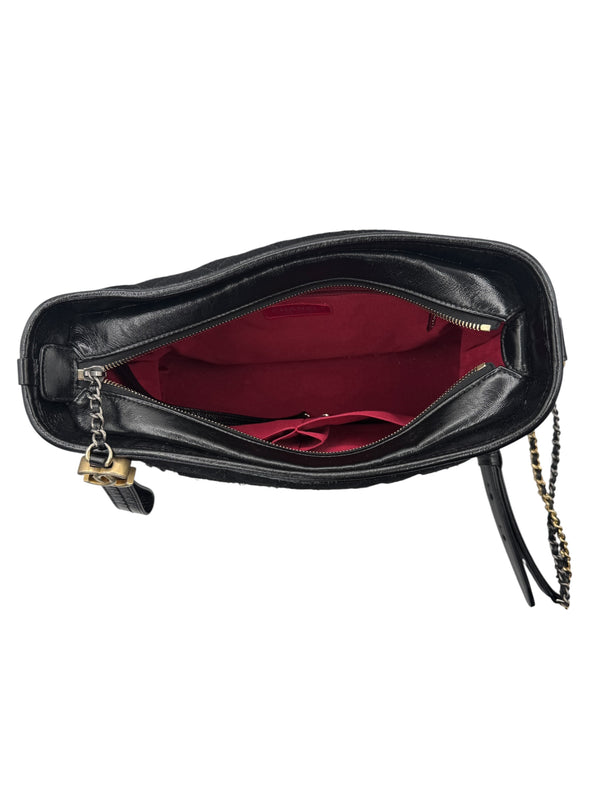Chanel Gabrielle Coco Logo Wool & Calfskin Hobo Bag | Black | FW 2017 | Authenticity Card