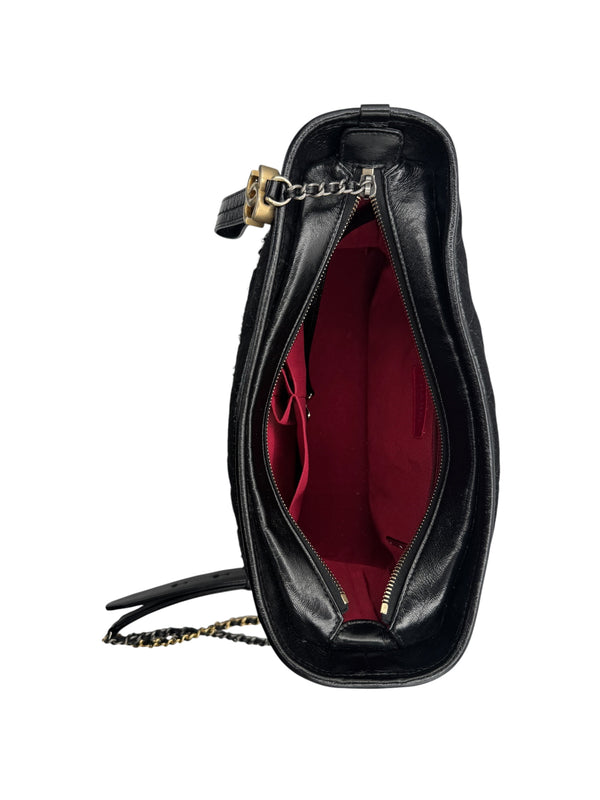 Chanel Gabrielle Coco Logo Wool & Calfskin Hobo Bag | Black | FW 2017 | Authenticity Card