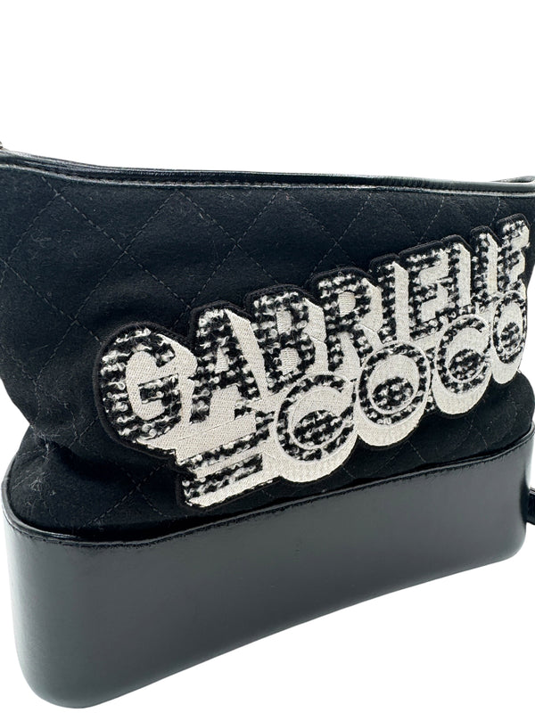 Chanel Gabrielle Coco Logo Wool & Calfskin Hobo Bag | Black | FW 2017 | Authenticity Card