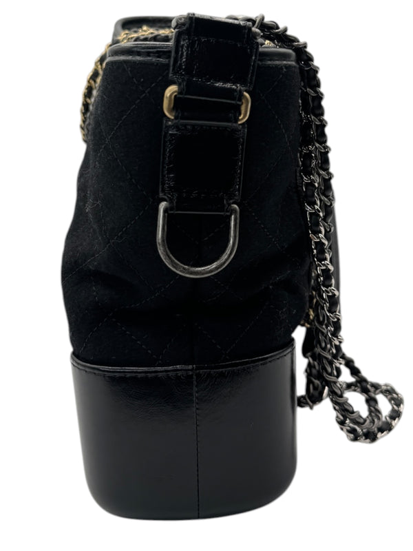 Chanel Gabrielle Coco Logo Wool & Calfskin Hobo Bag | Black | FW 2017 | Authenticity Card