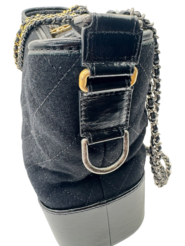 Chanel Gabrielle Coco Logo Wool & Calfskin Hobo Bag | Black | FW 2017 | Authenticity Card