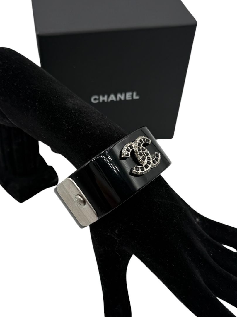Chanel Fall 2015 Black Resin CC Cuff Bracelet