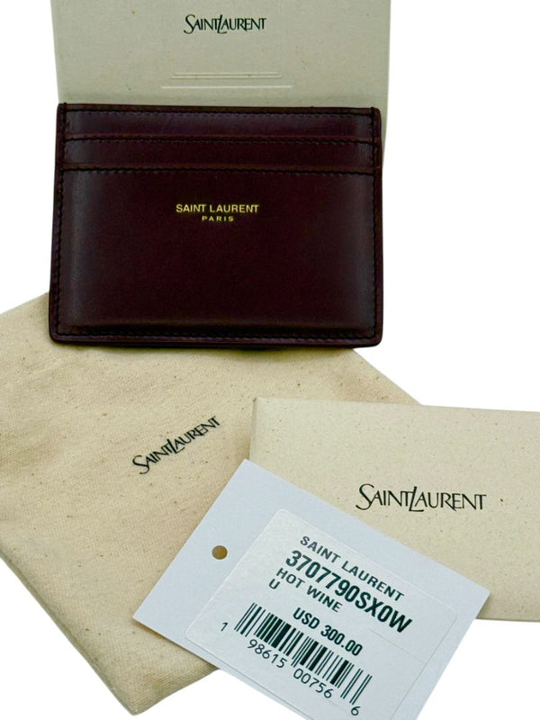 Saint Laurent Leather Card Holder - New In Box- Hot Wine