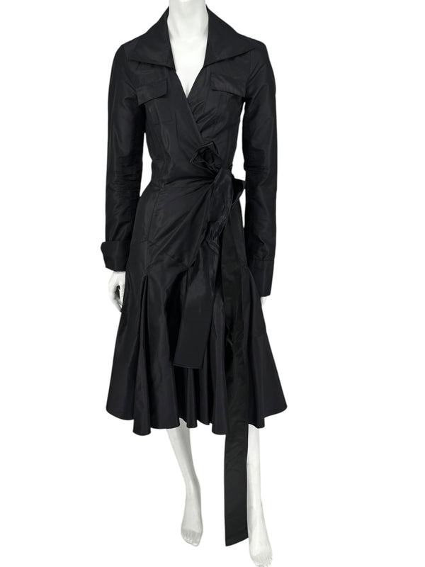 Diane von Furstenberg Black 100% Silk Wrap Midi Dress Belted Size 4 DVF