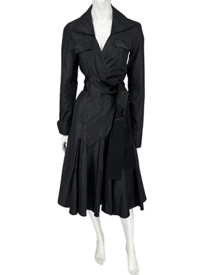 Diane von Furstenberg Black 100% Silk Wrap Midi Dress Belted Size 4 DVF