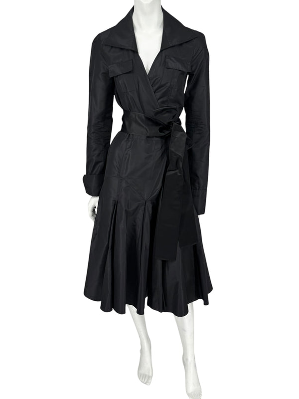 Diane von Furstenberg Black 100% Silk Wrap Midi Dress Belted Size 4 DVF