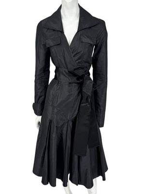 Diane von Furstenberg Black 100% Silk Wrap Midi Dress Belted Size 4 DVF