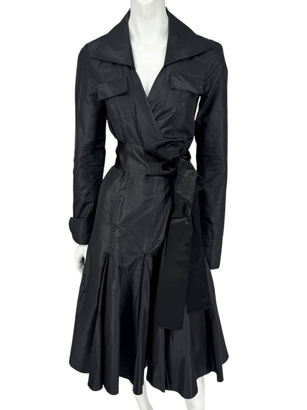 Diane von Furstenberg Black 100% Silk Wrap Midi Dress Belted Size 4 DVF