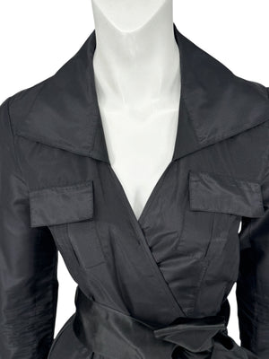 Diane von Furstenberg Black 100% Silk Wrap Midi Dress Belted Size 4 DVF