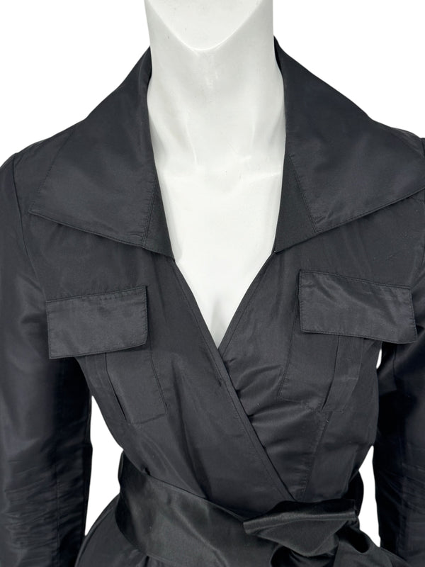 Diane von Furstenberg Black 100% Silk Wrap Midi Dress Belted Size 4 DVF