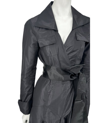 Diane von Furstenberg Black 100% Silk Wrap Midi Dress Belted Size 4 DVF