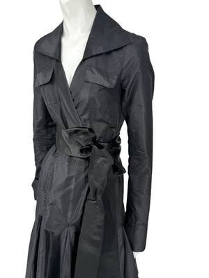 Diane von Furstenberg Black 100% Silk Wrap Midi Dress Belted Size 4 DVF