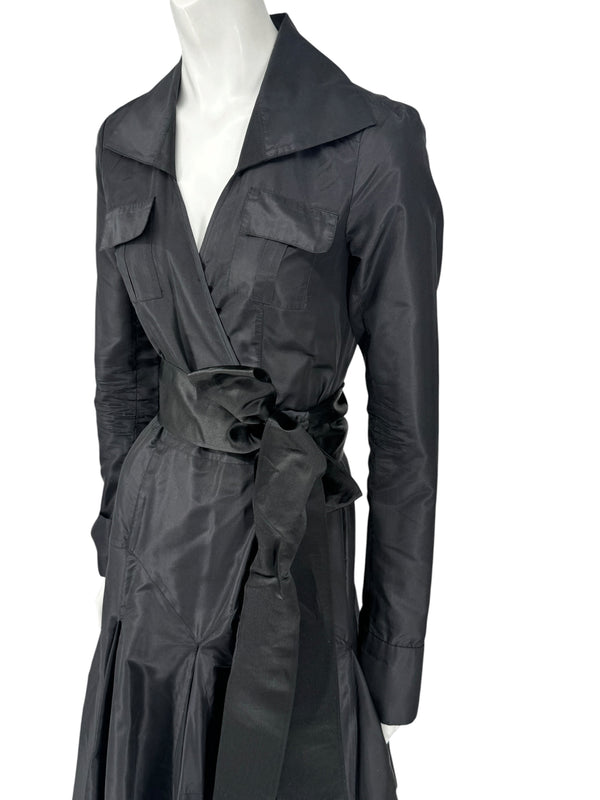 Diane von Furstenberg Black 100% Silk Wrap Midi Dress Belted Size 4 DVF