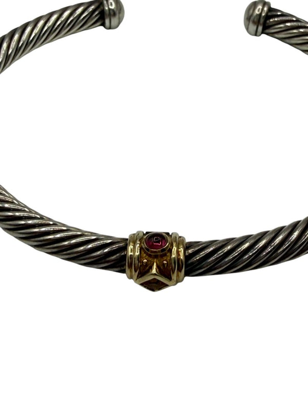 David Yurman Sterling Gold 5mm Citrine Garnet Renaissance Cable Cuff Bracelet