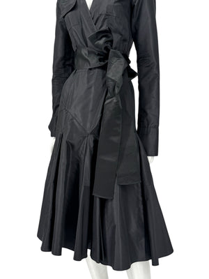 Diane von Furstenberg Black 100% Silk Wrap Midi Dress Belted Size 4 DVF