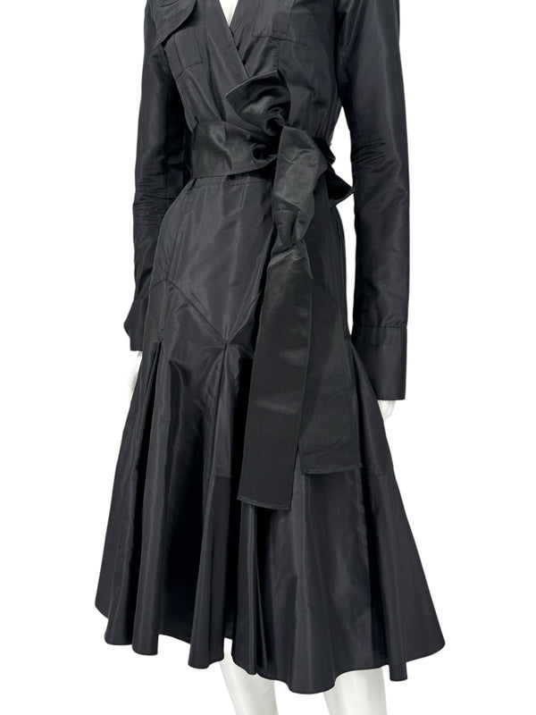 Diane von Furstenberg Black 100% Silk Wrap Midi Dress Belted Size 4 DVF