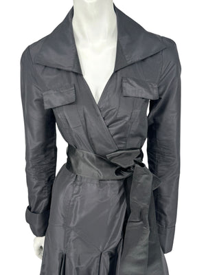 Diane von Furstenberg Black 100% Silk Wrap Midi Dress Belted Size 4 DVF