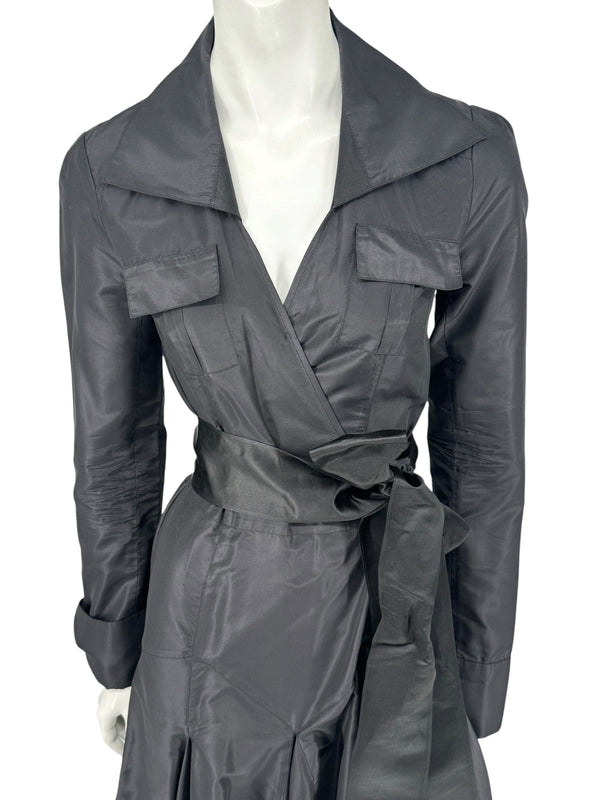 Diane von Furstenberg Black 100% Silk Wrap Midi Dress Belted Size 4 DVF