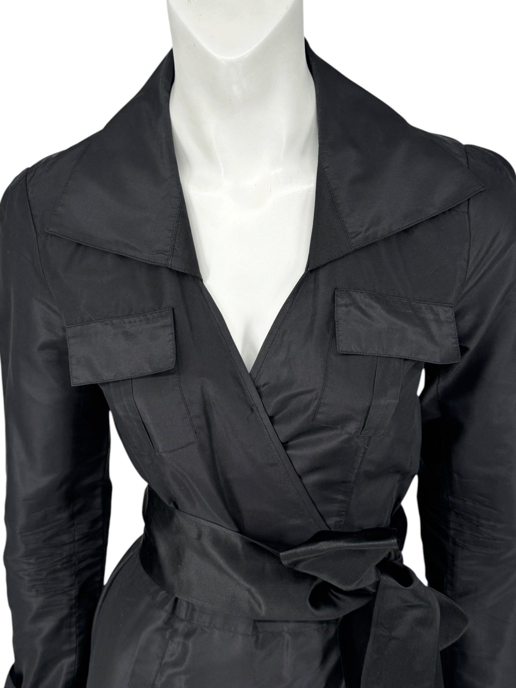 Diane von Furstenberg Black 100% Silk Wrap Midi Dress Belted Size 4 DV