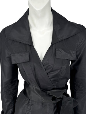 Diane von Furstenberg Black 100% Silk Wrap Midi Dress Belted Size 4 DVF