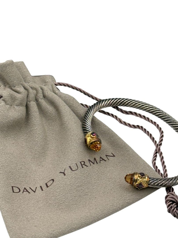 David Yurman Renaissance Bracelet in Sterling Silver & 14K Yellow Gold with Green Onyx, Chrome Diopside & Hampton Blue Topaz – 5mm