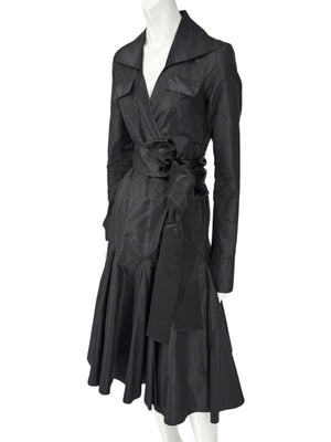 Diane von Furstenberg Black 100% Silk Wrap Midi Dress Belted Size 4 DVF