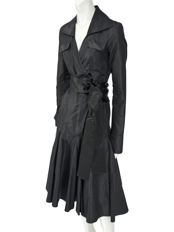 Diane von Furstenberg Black 100% Silk Wrap Midi Dress Belted Size 4 DVF