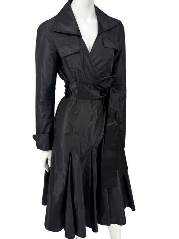 Diane von Furstenberg Black 100% Silk Wrap Midi Dress Belted Size 4 DVF
