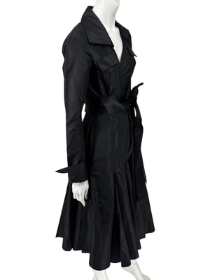 Diane von Furstenberg Black 100% Silk Wrap Midi Dress Belted Size 4 DVF