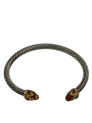 David Yurman Renaissance Bracelet in Sterling Silver & 14K Yellow Gold with Green Onyx, Chrome Diopside & Hampton Blue Topaz – 5mm