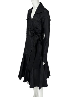 Diane von Furstenberg Black 100% Silk Wrap Midi Dress Belted Size 4 DVF