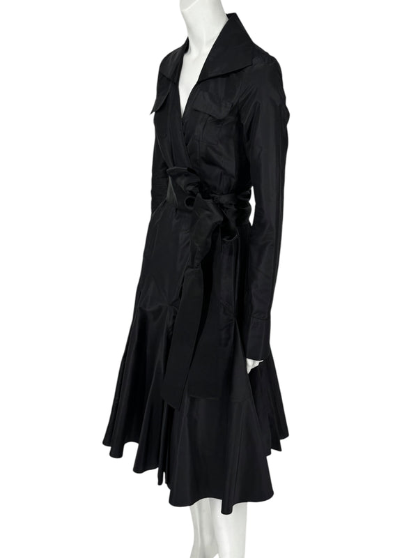 Diane von Furstenberg Black 100% Silk Wrap Midi Dress Belted Size 4 DVF