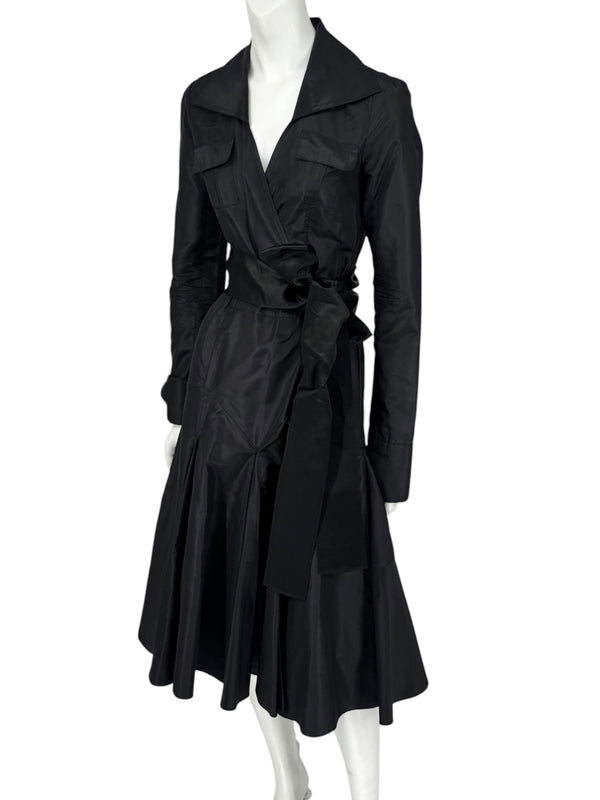 Diane von Furstenberg Black 100% Silk Wrap Midi Dress Belted Size 4 DVF